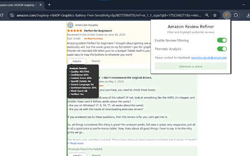 Amazon Review Refiner :: Intelligently filters and highlights authentic Amazon reviews
