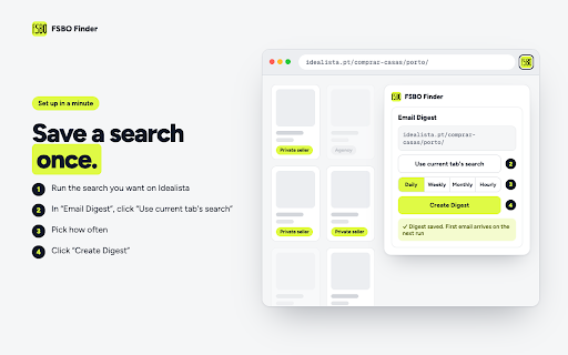 FSBO Finder :: Find private-seller (FSBO) listings on Idealista. Agencies filtered out, every page read, CSV export and email digests.