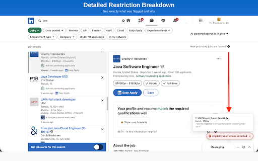 Job Eligibility Scanner :: Scans LinkedIn jobs for eligibility restrictions: visa sponsorship, OPT, citizenship, security clearance, and work authorization.