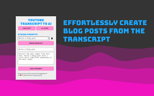 YouTube Transcript to AI :: Send YouTube transcripts to ChatGPT or Claude