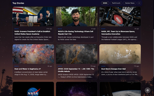 Dial & Digest - New Tab, Speed Dial & News Feed :: New tab dashboard: speed dial shortcuts & folders, live RSS news feed, weather, clock, search bar, custom backgrounds.