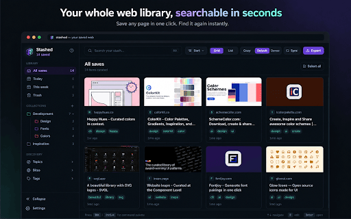 Stashed - Bookmark Manager :: Never lose anything you saved again. Save anything in one click, find it again in seconds.