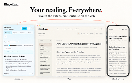 BingeRead: Read YouTube & Bilibili :: Turn YouTube and Bilibili videos into readable manuscripts. Save your reads, export Markdown and continue on the web.