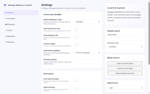 Webpage Markdown Converter :: Convert the current webpage into clean Markdown locally in your browser.