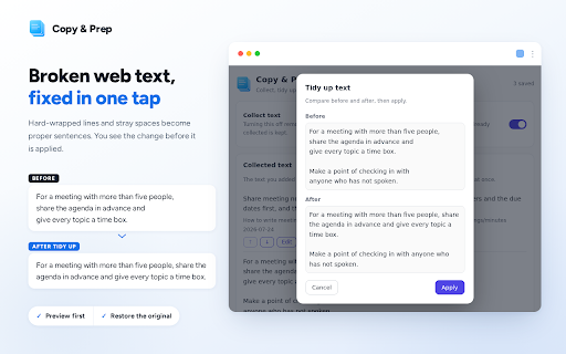 Copy & Prep — Text from here and there, copied together. :: Stop copying, pasting, then fixing. Collect text as you browse, get the order and line breaks right, then paste it all at once.
