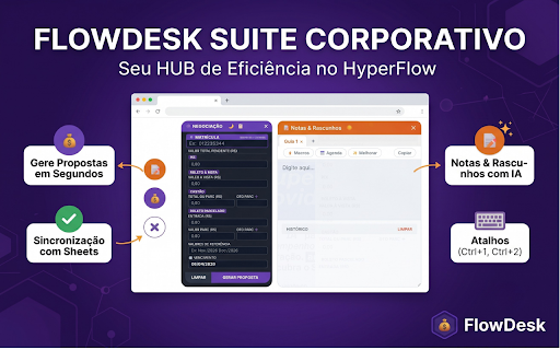 FlowDesk Suite Corporativa :: Seu HUB de Eficiência no HyperFlow
O FlowDesk é uma extensão para operadores de negociação do Grupo SER Educacional que utilizam a…