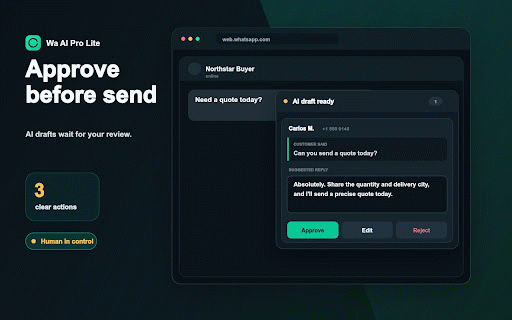 Wa AI Pro Lite — AI Auto-Reply & Translation for WhatsApp Web :: WhatsApp AI: auto-reply (text & photos), chat translation and voice transcription — from your personalized library.