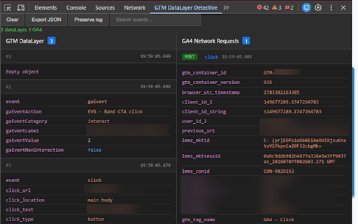 GTM DataLayer Detective :: Real-time monitoring of Google Tag Manager dataLayer and GA4 analytics events