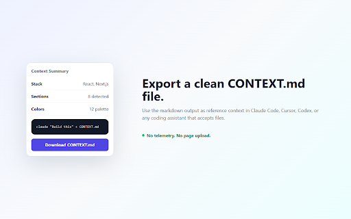 Clone :: Extract web page context into AI-ready markdown: tech stack, design tokens, structure, and readable content locally.