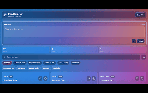 FontGenixy - Fancy Text Generator :: Generate stylish Unicode fancy text for bios, usernames, nicknames, gaming profiles, and social media captions.