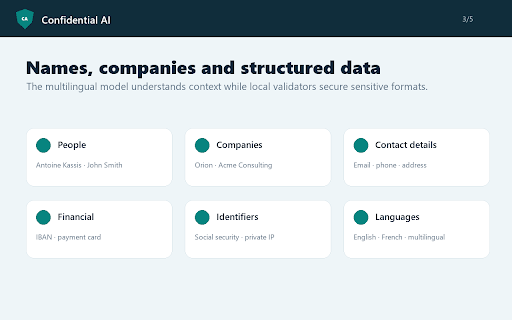 Confidential AI :: Detects and locally anonymizes personal data before a prompt is sent to an AI service.