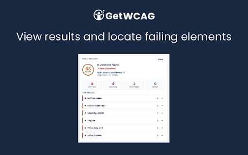 GetWCAG Accessibility Scanner :: Run instant WCAG 2.2 accessibility scans on any page. Locate failing elements and save results to your dashboard.