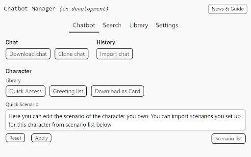Chatbot Manager :: Chatbot toolkits, character card library, greeting generation and character search.