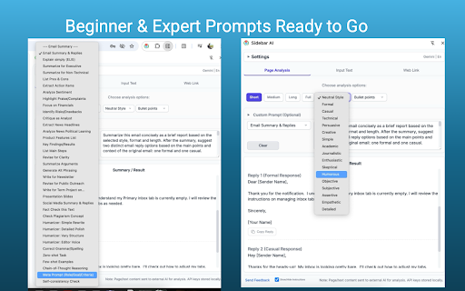 Sidebar AI :: AI-powered side panel for summarizing and analyzing web pages, selected text, and web links.
