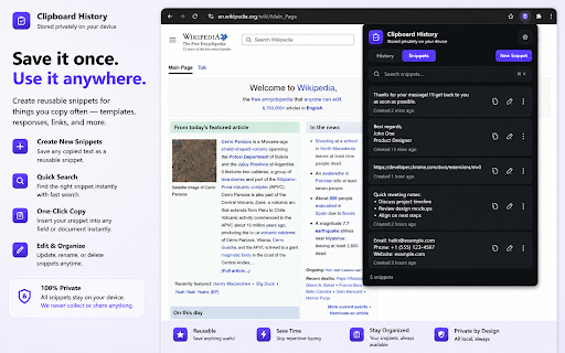 Clipboard History :: A private, local history of text copied from webpages.