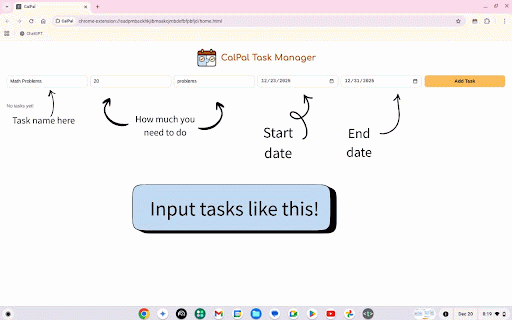CalPal :: Break tasks into manageable chunks before their deadlines!