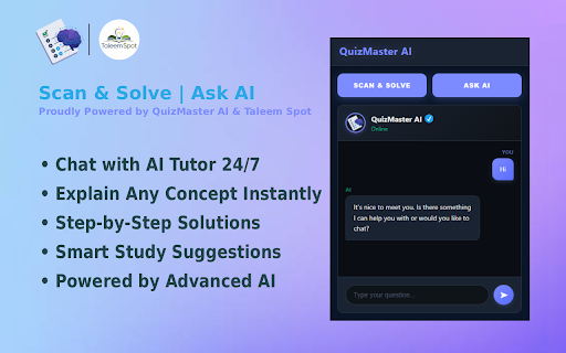 QuizMaster AI – Instant Quiz Solver :: AI-powered quiz solver with page scanning. Solves multiple MCQs instantly for students.