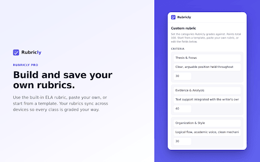 Rubricly: AI Essay Feedback for Teachers :: Fast, rubric-aligned feedback and a suggested grade on any student essay, right inside Google Docs.