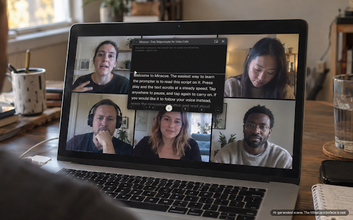 Miracue - Free Teleprompter for Video Calls, plus Blink for Shoots :: A free teleprompter that follows your voice, beside your call. Blink saves frames to your moodboard, with Pro from November.