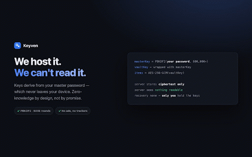 Keyven — Password Manager :: Free, end-to-end encrypted password manager in your side panel. Autofill, capture logins, and sync across every Chrome profile.