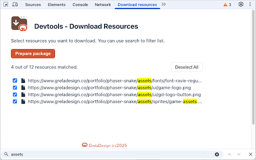 Devtools - Download Resources :: Uses the devtools API to add a panel with a download resources functionality.