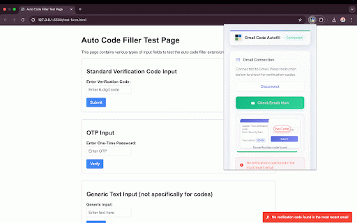 Gmail Code Autofill :: Monitors Gmail for verification codes and autofills forms on matched domains.