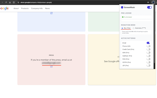 ScreenMask: Auto Redact Sensitive Data(PII) :: Automatically detect and mask sensitive data (PII) on web pages to protect your privacy.