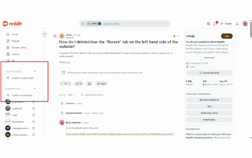 Reddit Helper :: Delete recent subreddits