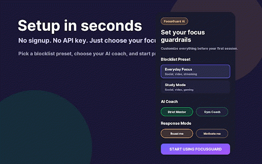 FocusGuard AI — Focus or Get Roasted :: Block distracting sites during focus sessions. Get AI-roasted if you cheat.