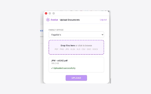 Annise Document Upload :: Upload documents to your family office directly from your browser.