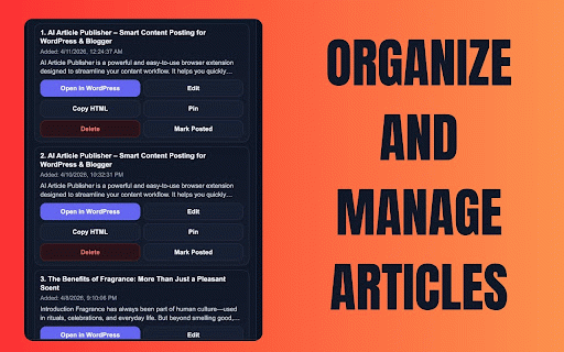 AI Article Publisher :: Save AI-generated articles and open them in the WordPress editor for manual review.