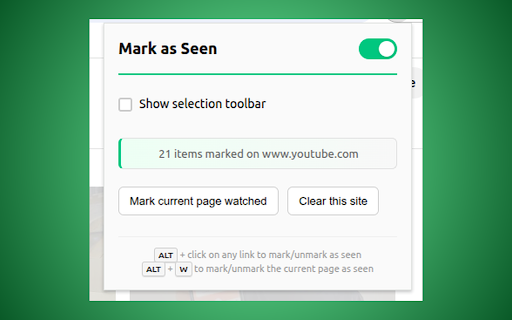 Mark Seen Youtube :: Easily mark YouTube videos as watched.