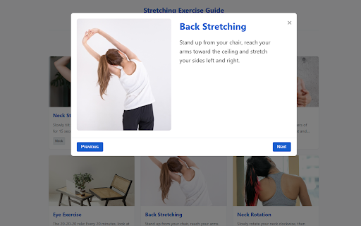 Posture Reminder :: An extension that provides reminders to stretch or take breaks at regular intervals.