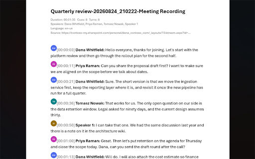 Teams Recording & Transcript Downloader :: Save a Teams or Stream meeting recording as video, audio or a transcript with speaker names and timestamps.