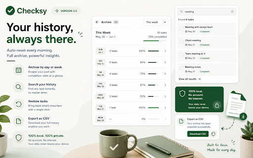 Checksy :: A minimal daily to-do with archiving, recurring tasks, notes, priority, and dark mode.