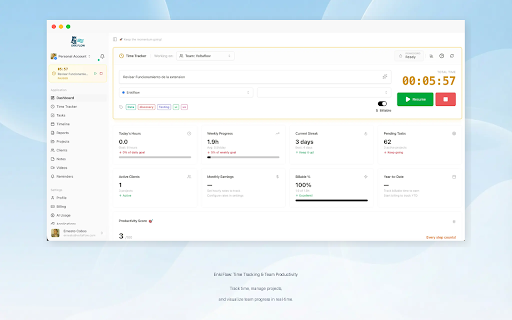 EnkiFlow: time tracking for solo professionals :: Time tracker for freelancers and solo pros. Track time, capture tasks, sync with EnkiFlow for projects, delivery, finance.