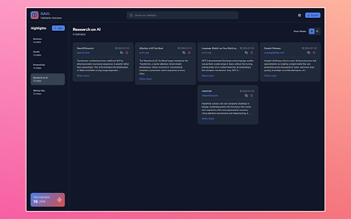 SAVI. – Web Research Highlights :: Save highlights from any page, organize into lists, and search instantly. Keep your research in one place.