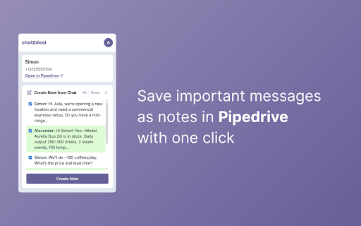 Chat2Deal: Sync your WhatsApp to Pipedrive :: Find, create, and link Pipedrive contacts directly from WhatsApp Web conversations.