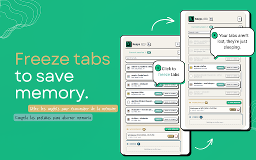 KeepS – Gestionnaire d'onglets et de sessions Chrome :: Sauvegardez des sessions de navigation complètes, gelez des onglets pour plus tard et restaurez votre espace de travail.