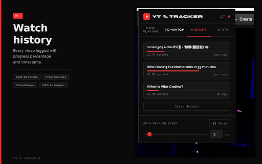 YouTube Percentage Tracker :: Track YouTube video progress, speed, history, and watch stats.