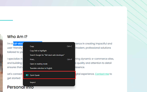 Quick Speak :: Quick Speak allows you to listen to any highlighted text with right click on a webpage instantly.