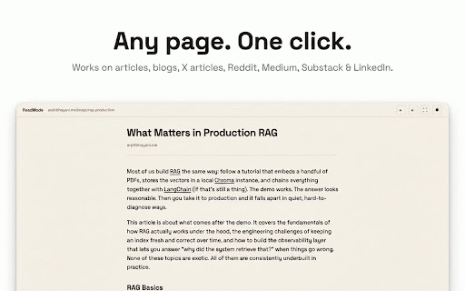 ReadMode :: Transform any article, blog post, or thread into a beautiful, distraction-free reading experience with customizable themes.
