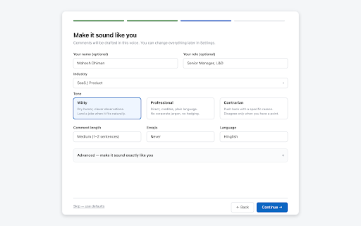 LinkedIn Co-Pilot :: Draft thoughtful LinkedIn comments in your voice. Works with Gemini, OpenAI, Claude, OpenRouter. Drafts only — never posts.