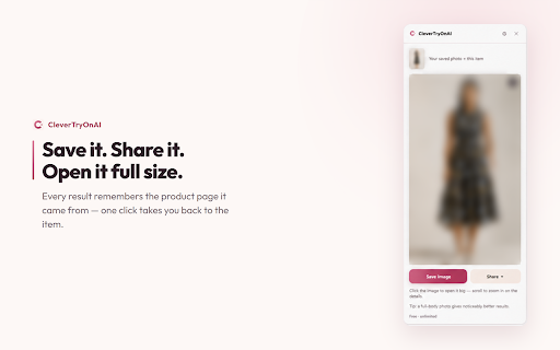 CleverTryOnAI — AI Virtual Try On Clothes :: Free AI virtual try-on for any online store. See clothes on your own photo — hover a product image and try it on in seconds.