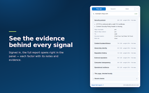 WebTrustScore™ — Site Trust Check :: Know before you trust. One clear 0–1000 trust score for any website, with the evidence behind it. Free, no account needed.