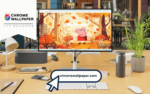 Peppa Pig Forest Live Wallpaper :: Peppa Pig exploring enchanted autumn forest with falling leaves and colorful mushrooms.