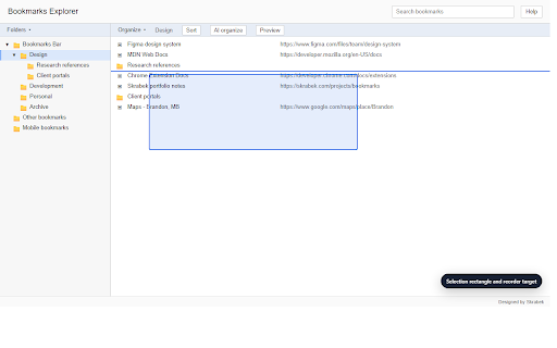 Bookmarks Explorer :: A file-manager-style extension for browsing, sorting, editing, moving, copying, and organizing bookmarks.
