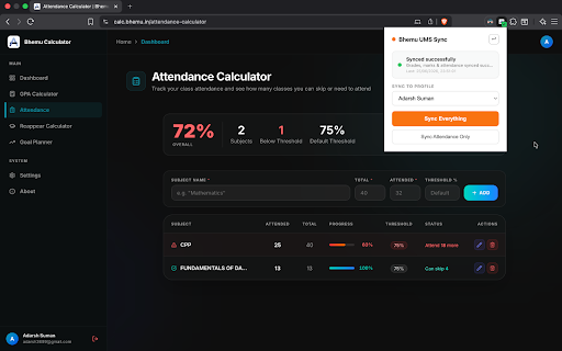 Bhemu Calculator - UMS Sync :: Sync your LPU UMS grades, marks, and attendance to Bhemu Calculator with one click.