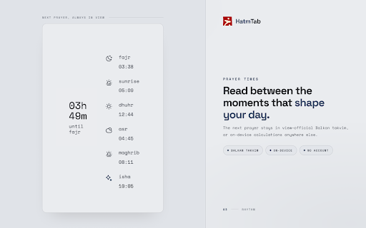 HatmTab :: Use your new-tab habit to read more Quran. Keep your place, build a streak, and complete khatmas—one page at a time.