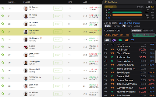 Draft Optics Assistant :: Real-time draft overlay for Best Ball & DFS